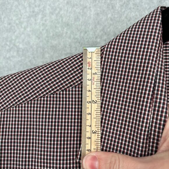 John Varvatos Mens Slim Fit Button Front Shirt Size 17.5 32/33 Black Red Plaid - Picture 8 of 13